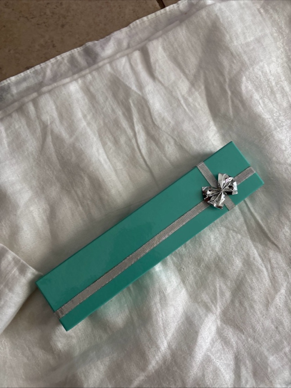Looks like Tiffany & Co. Tiffany Blue Bracelet Box with Silver Ribbon
